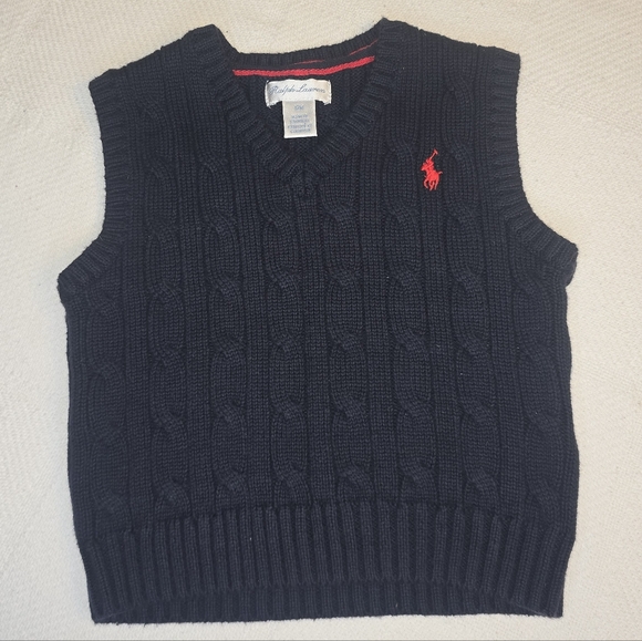 Kids Ralph Lauren Navy Cable Knit Vest, 12M - Picture 2 of 3